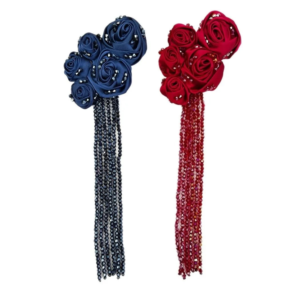 3D Satin Rose Appliqué with Crystal Bead Tassels | DIY Decor