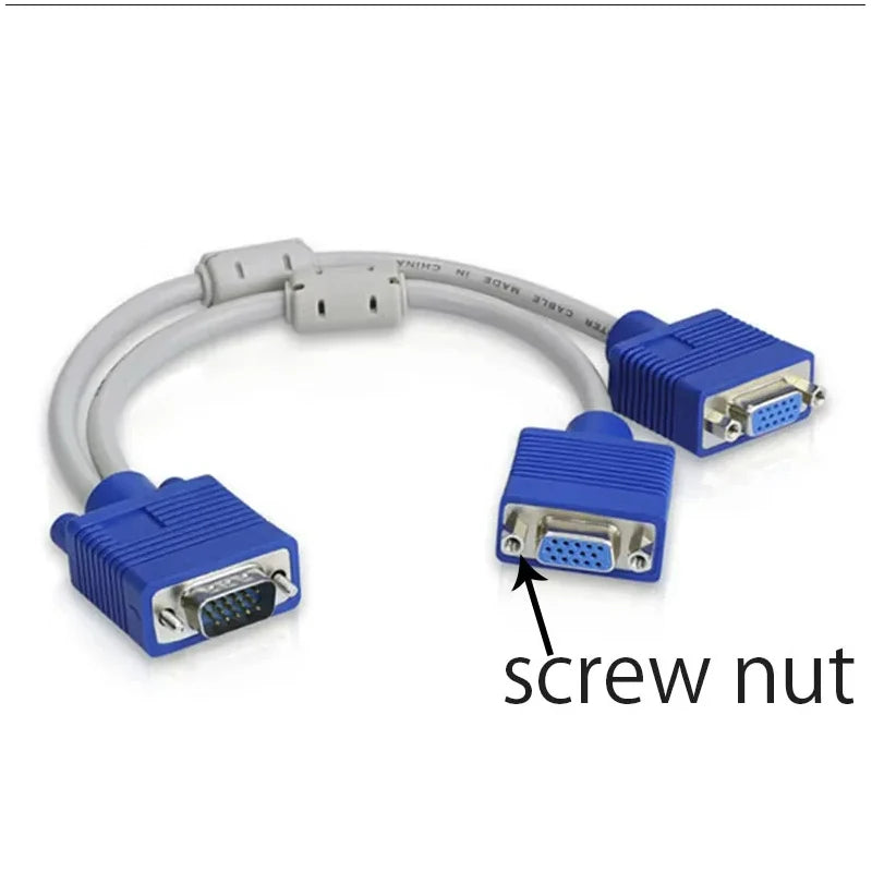 VGA Splitter Cable 1 Male to 2 Female HD15 Dual Monitor Adapter
