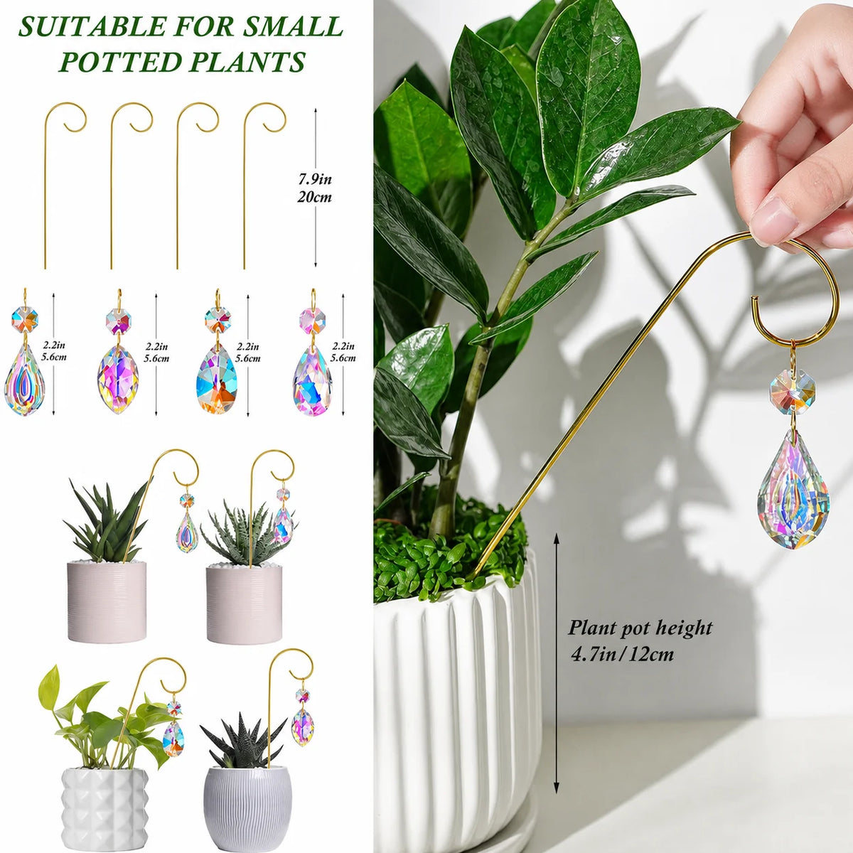 Crystal Garden Suncatchers – 4-Pack AB Glass Plant Ornaments