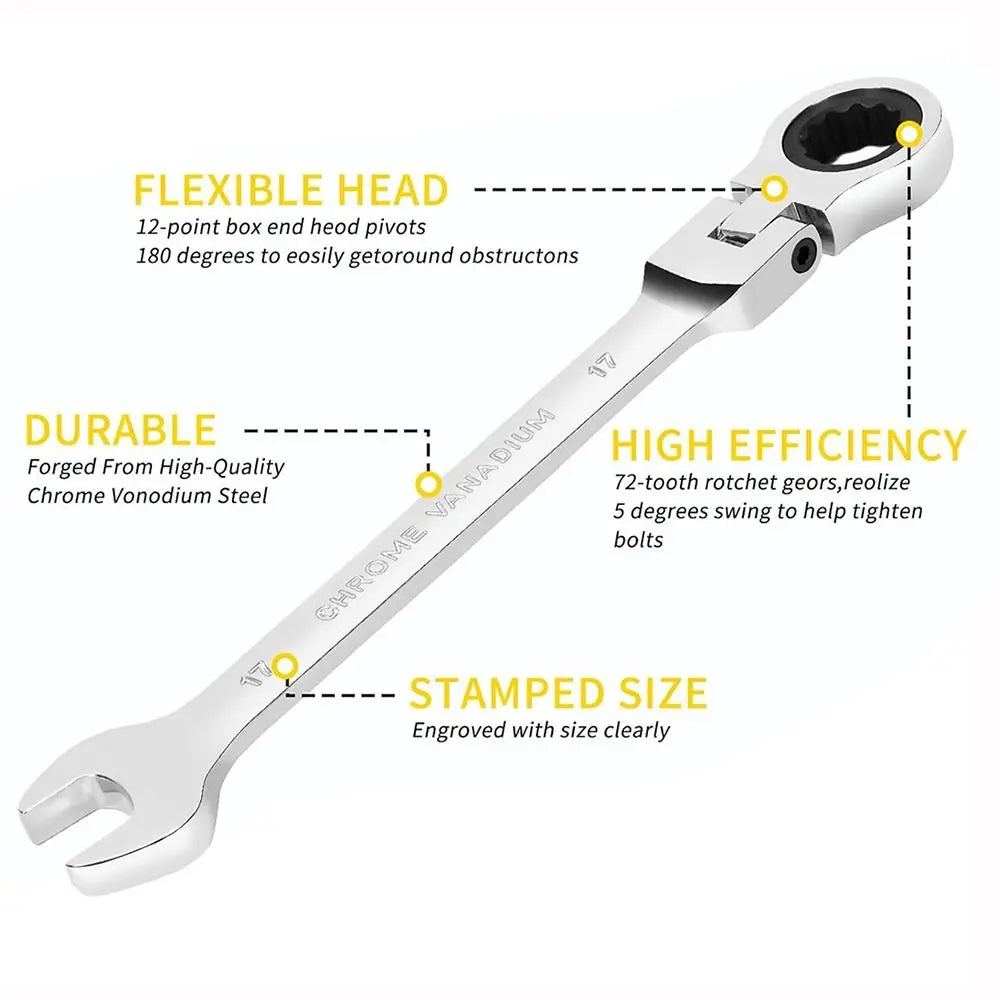 Dual Head Reversible Ratchet Wrench 72-Tooth CR-V – 8 Sizes