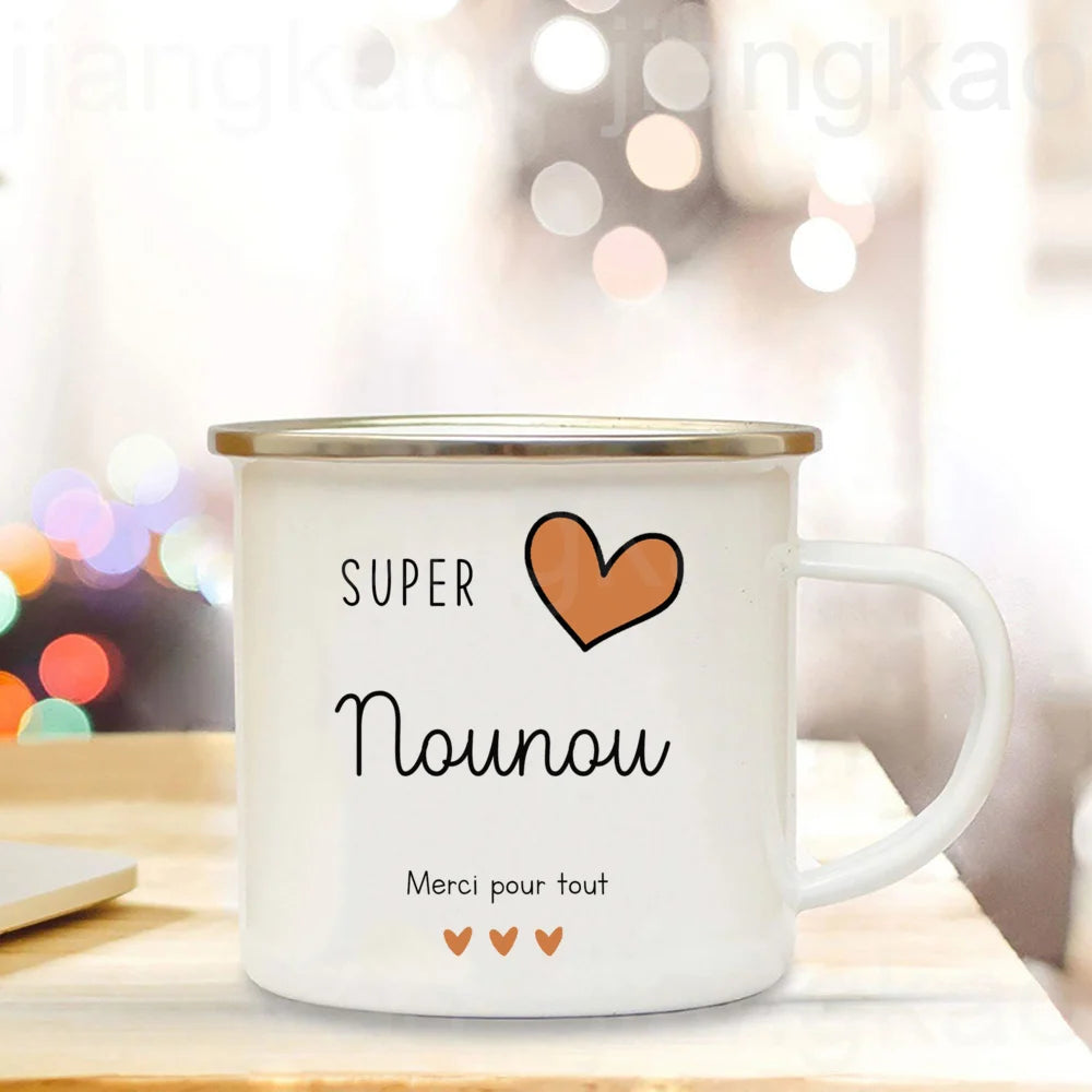 Thank You Nanny Enamel Mug – Printed Coffee Cup Gift for Nounou