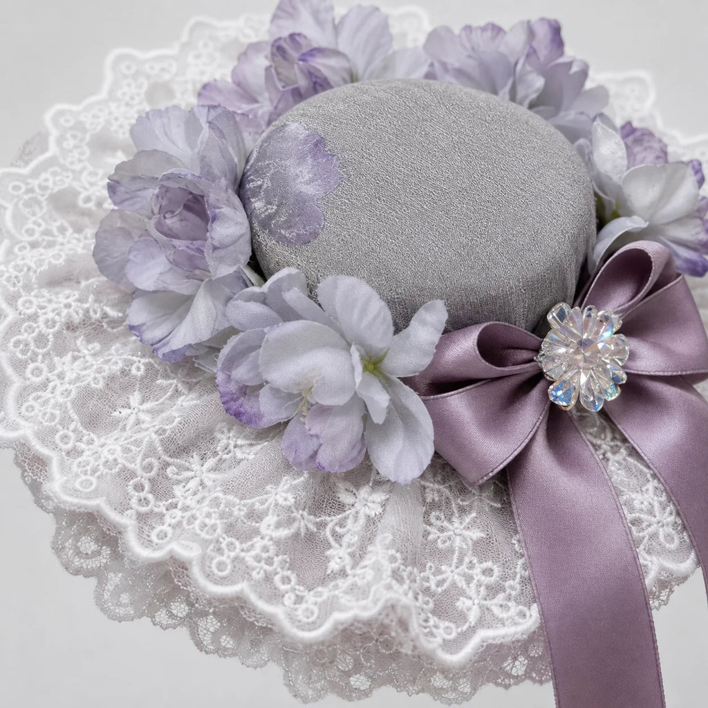 Lolita Floral Lace Mini Hat Fascinator with Lavender Bow