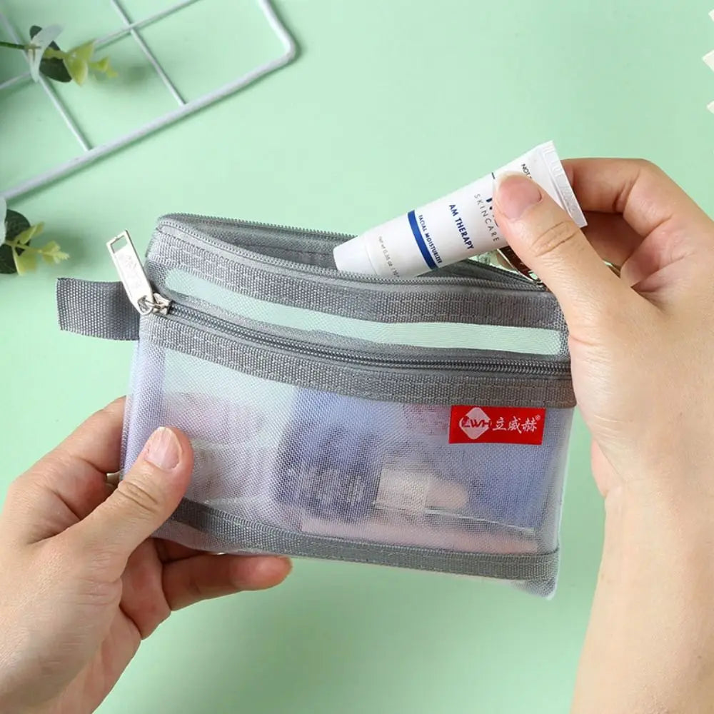 Double Layer Nylon Zipper Coin Pouch & Card Organizer Bag
