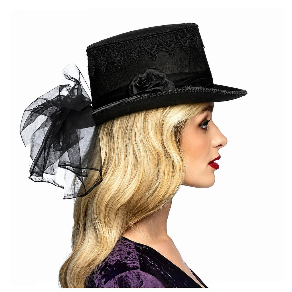 Gothic Top Hat | Black Lace Retro Costume Hat Halloween