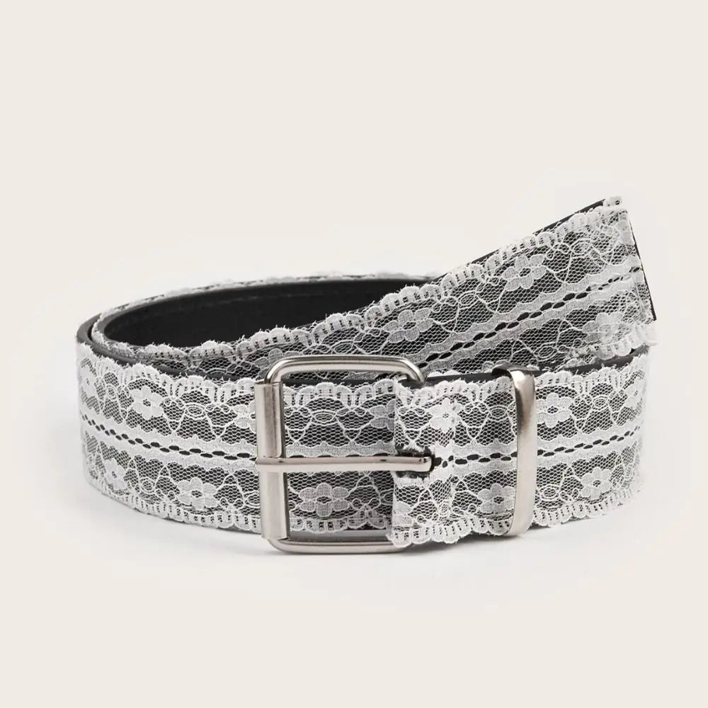 Women's White Lace Waist Belt – Floral PU Leather Strap