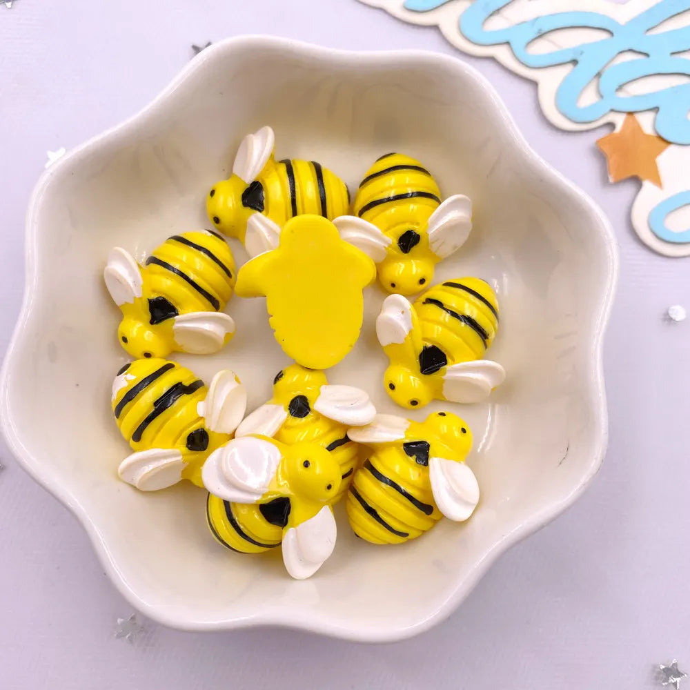 10PCS 3D Resin Bee & Flower Flat Back Figurines for DIY Crafts