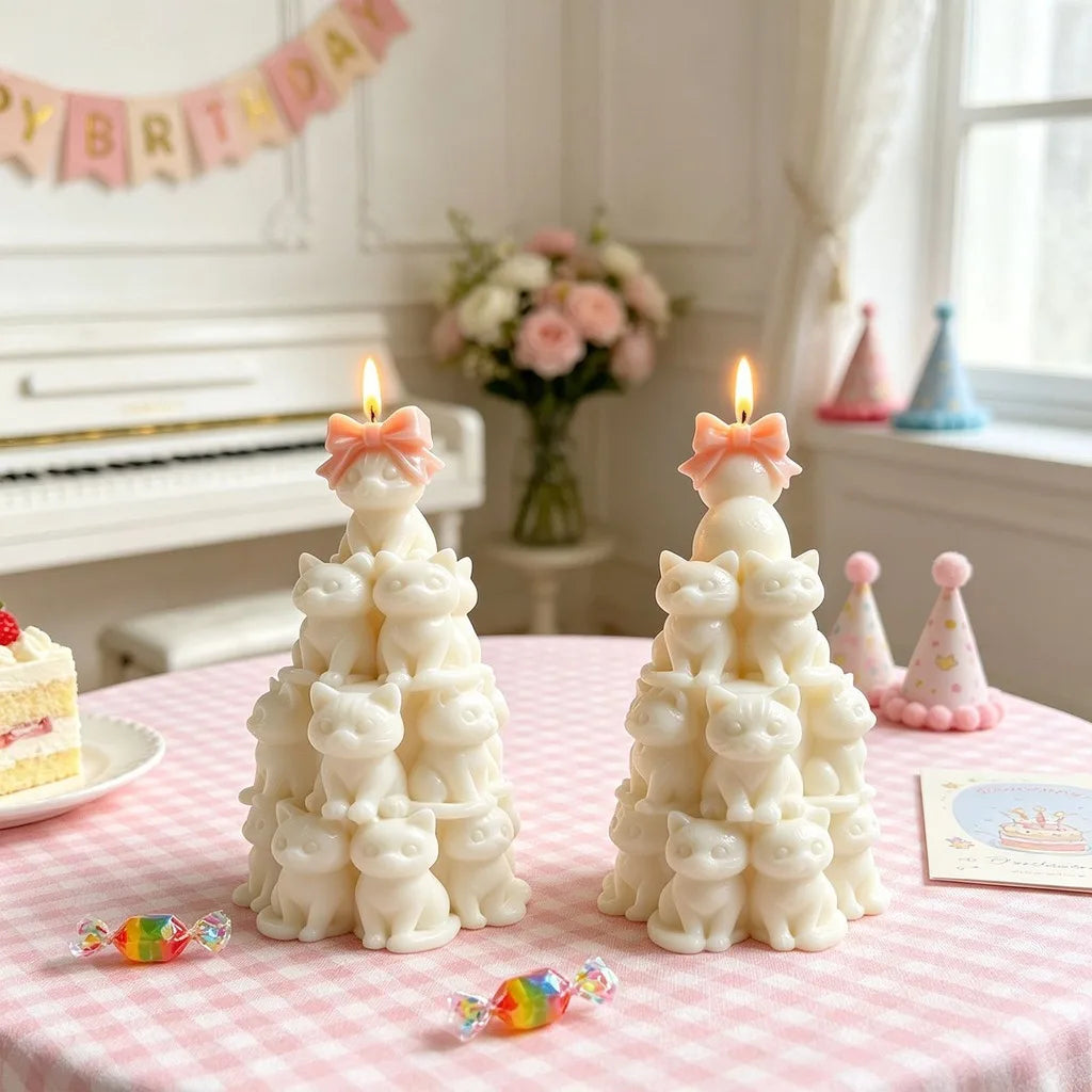3D Stacked Cats Tower Silicone Mold – DIY Candle & Plaster