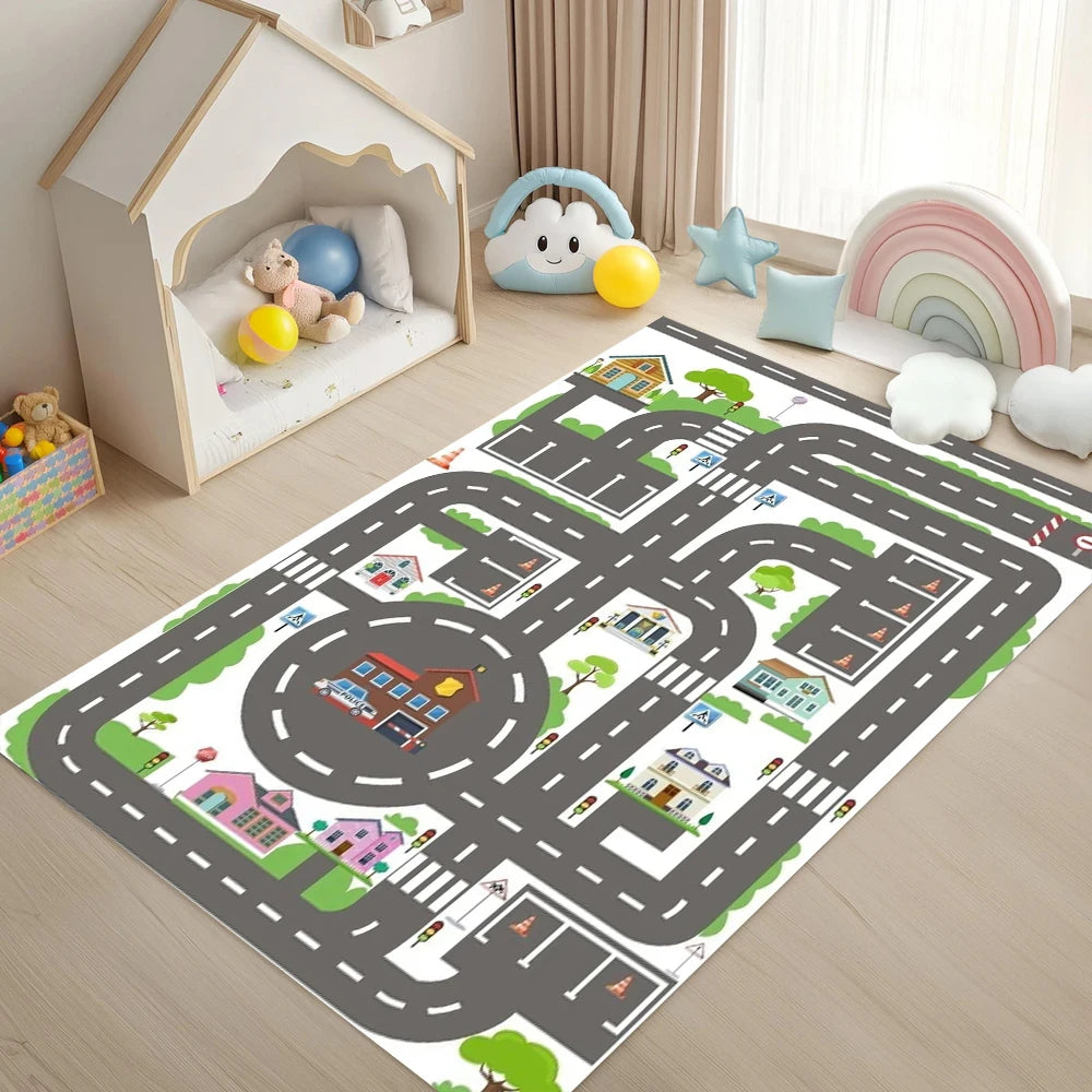 Kids Cartoon Road Play Mat – Non-Slip Floor Rug | 4 Sizes