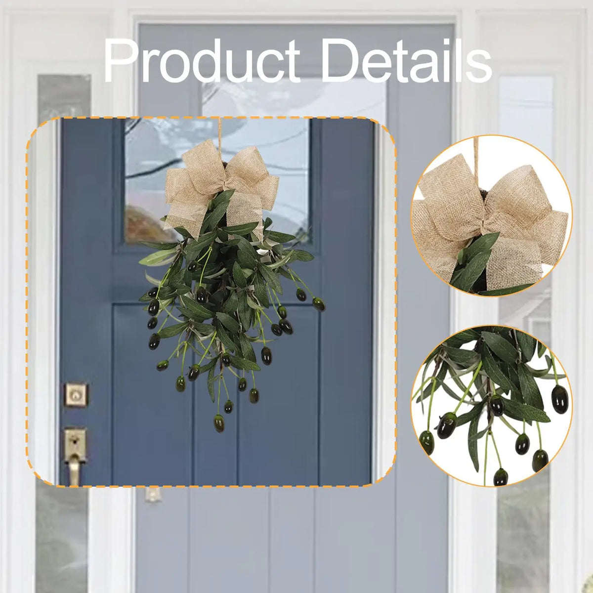 Artificial Olive Leaf Teardrop Swag Wreath | Spring Home Decor