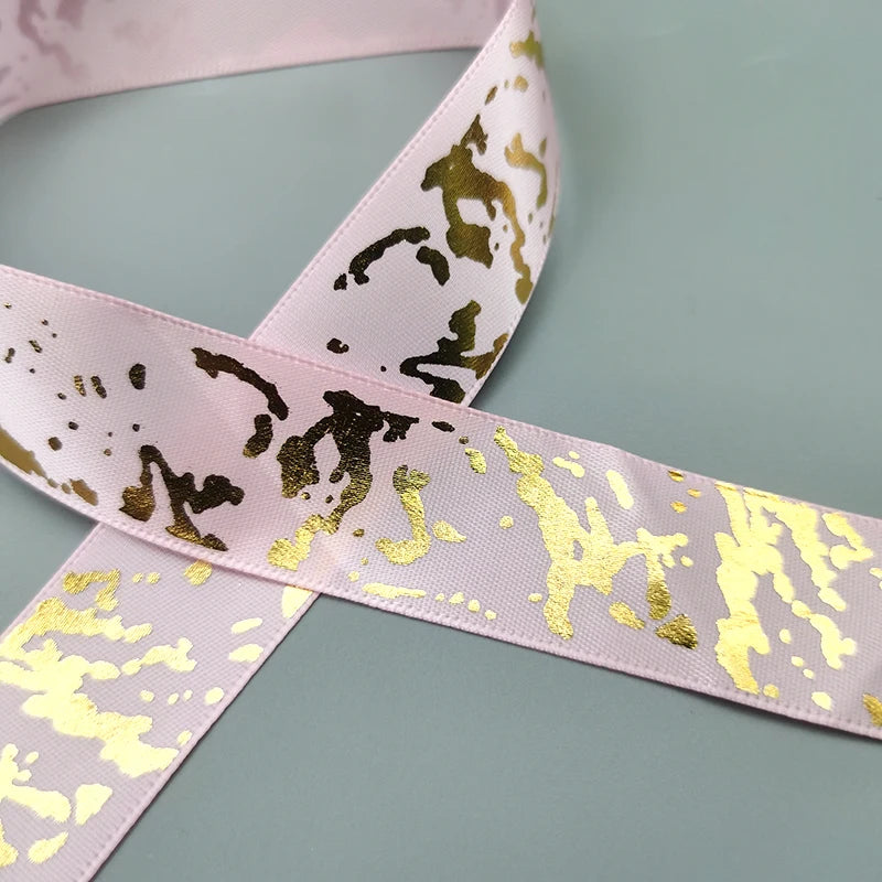 25mm Marble Gold Foil Satin Ribbon 10 Yards | Gift & Wedding