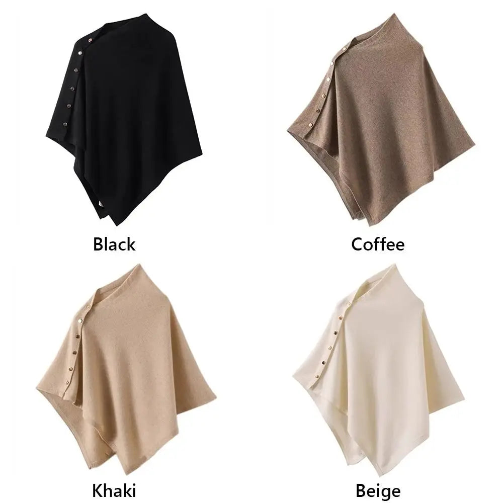 Women's Cashmere Pashmina Shawl Wrap Poncho – Button Knit Scarf