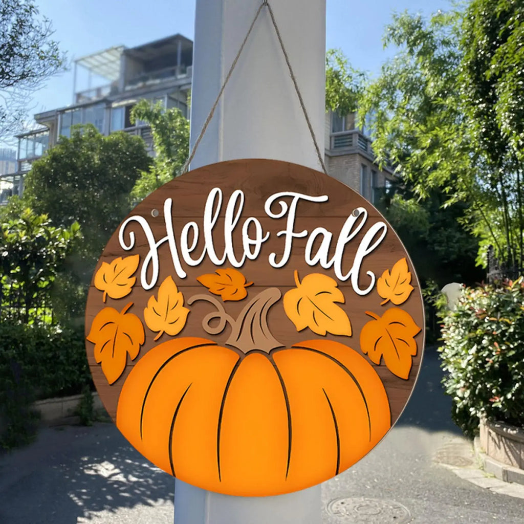 Rustic Autumn Welcome Plaque | Round Wood Hanging Sign