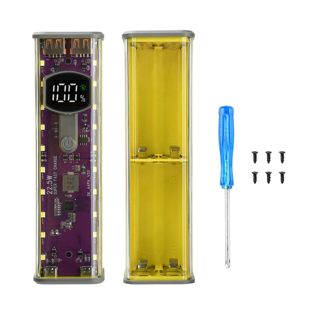 22.5W Mecha Power Bank Case 8x18650 Dual USB-C DIY Kit