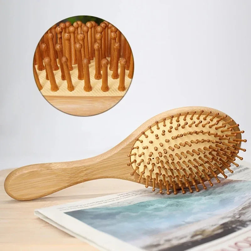 Natural Bamboo Scalp Massage Comb – Anti-Static Hair Brush