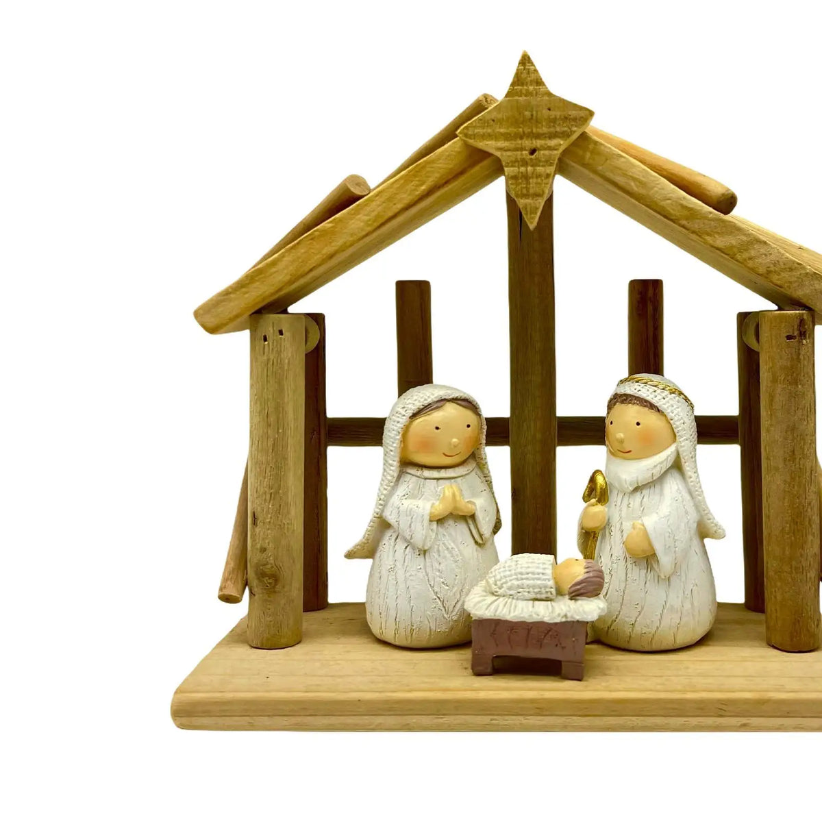 Nativity Scene Figurine – Wood Resin Christmas Manger Statue