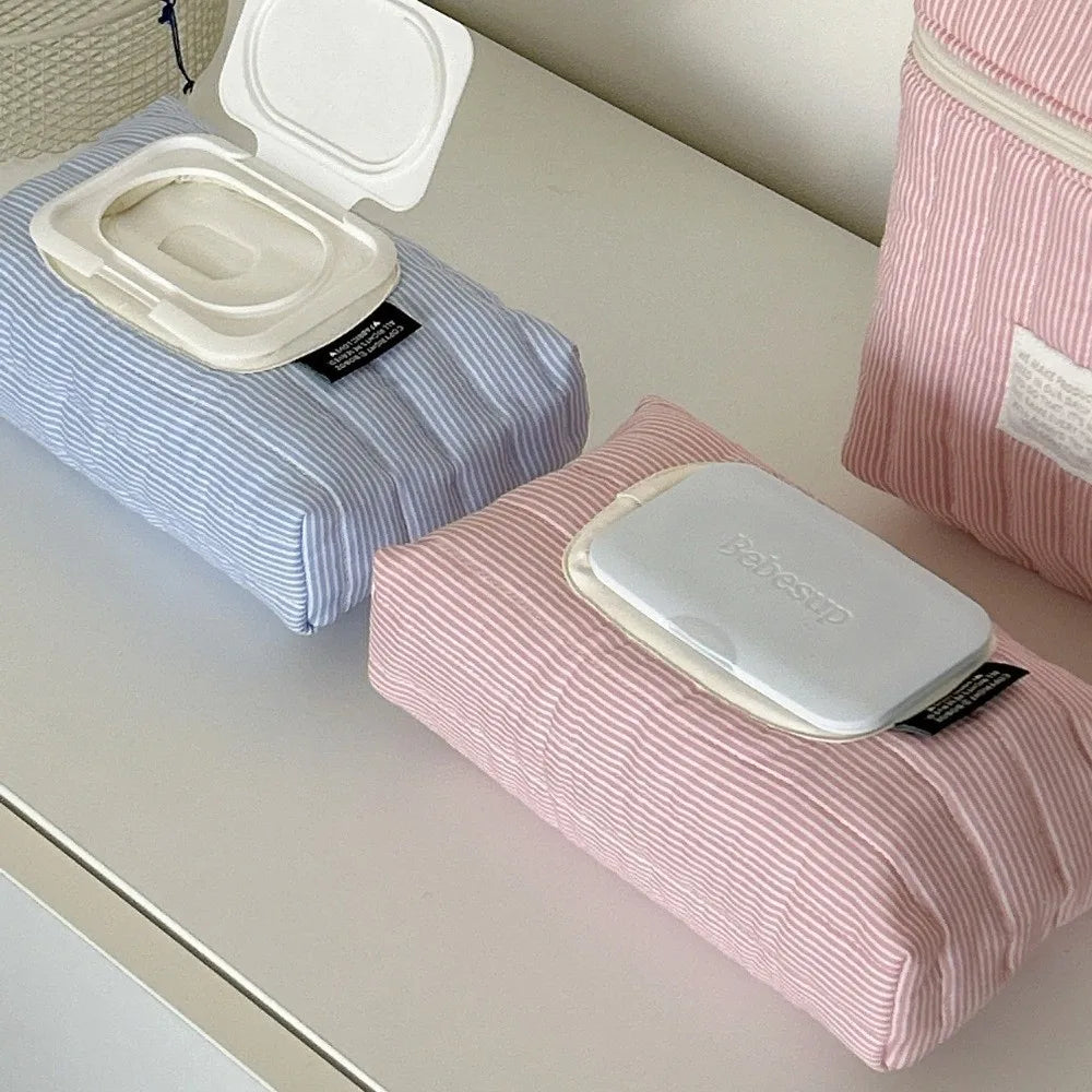 Striped Quilted Wet Wipe Pouch | Portable Tissue Organizer