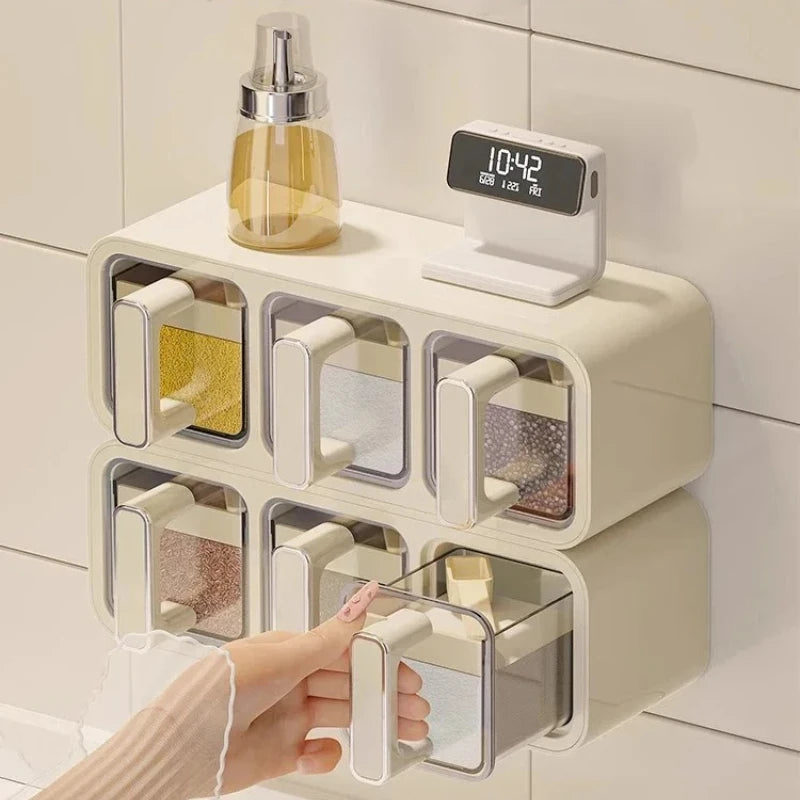 Wall Mounted Airtight Spice Jar Storage Rack | Kitchen Set