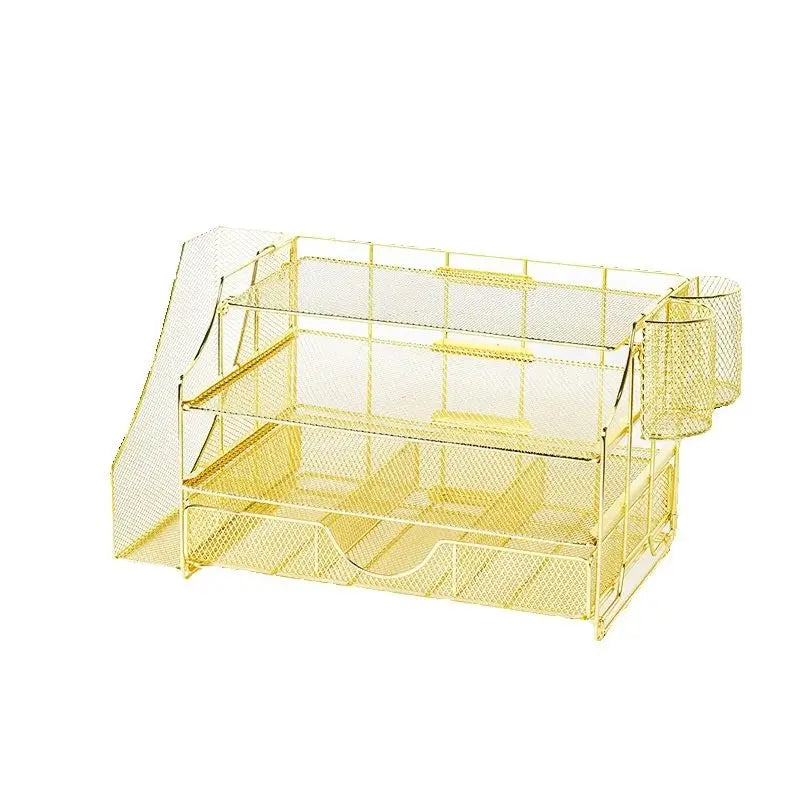 Iron Desktop File Storage Rack – Rose Gold Grid Organizer