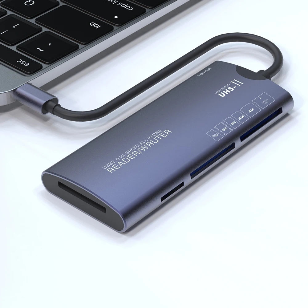 USB-C 6-in-1 Card Reader SD TF XD CF M2 MS | Aluminum Dongle