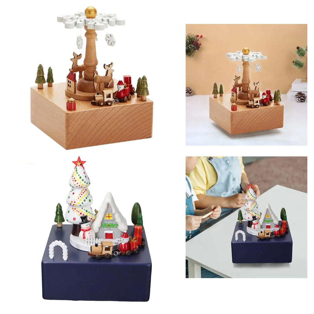 Christmas Wooden Hand Crank Music Box – Carousel Gift