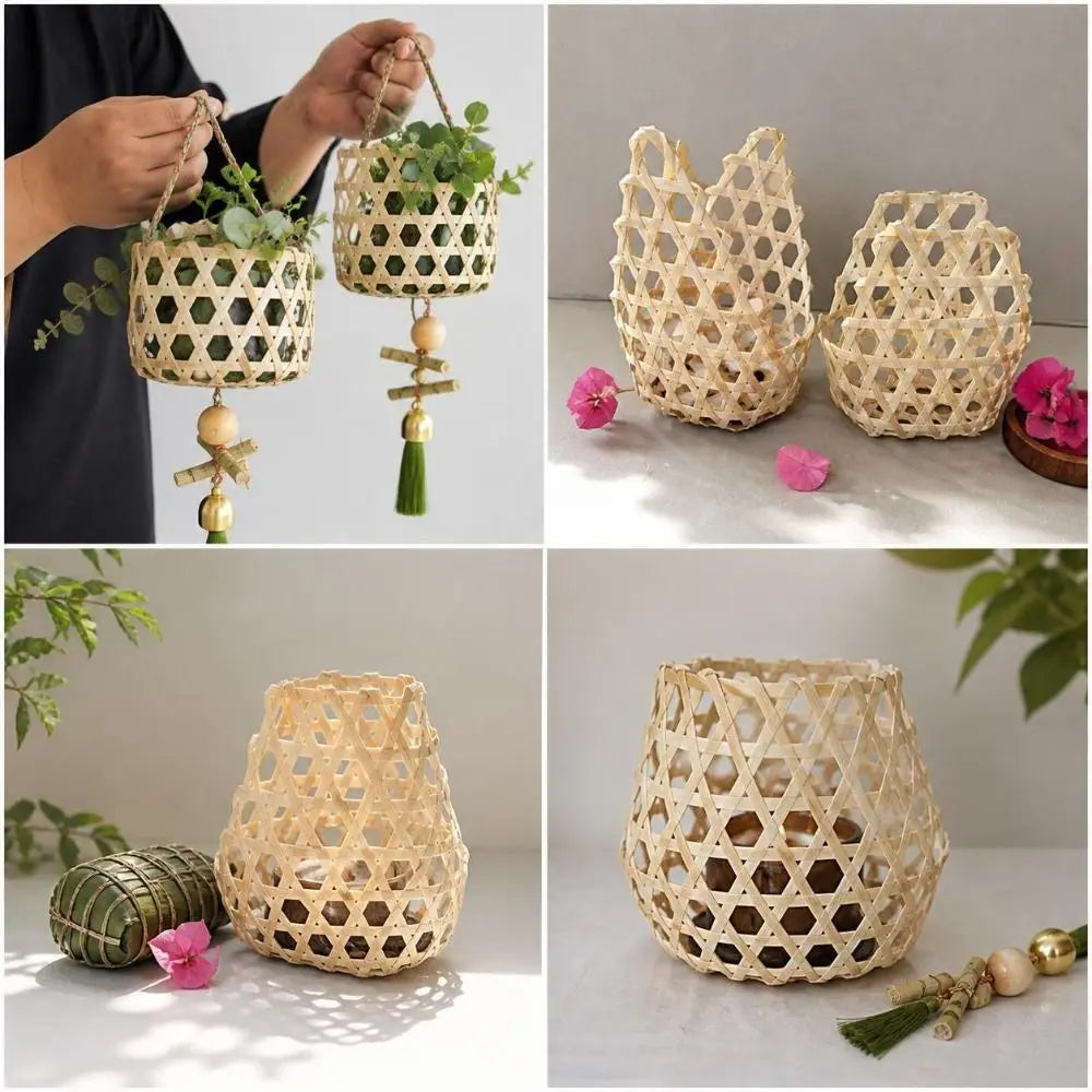 Handmade Woven Bamboo Basket – Retro Storage & Party Decor