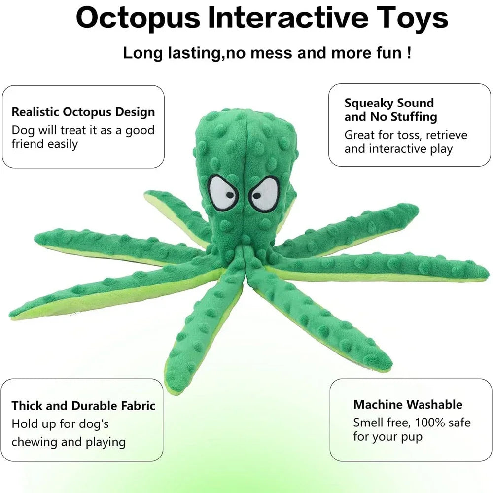 Octopus Squeaky Dog Toy – No Stuffing Crinkle Plush Chew Toy