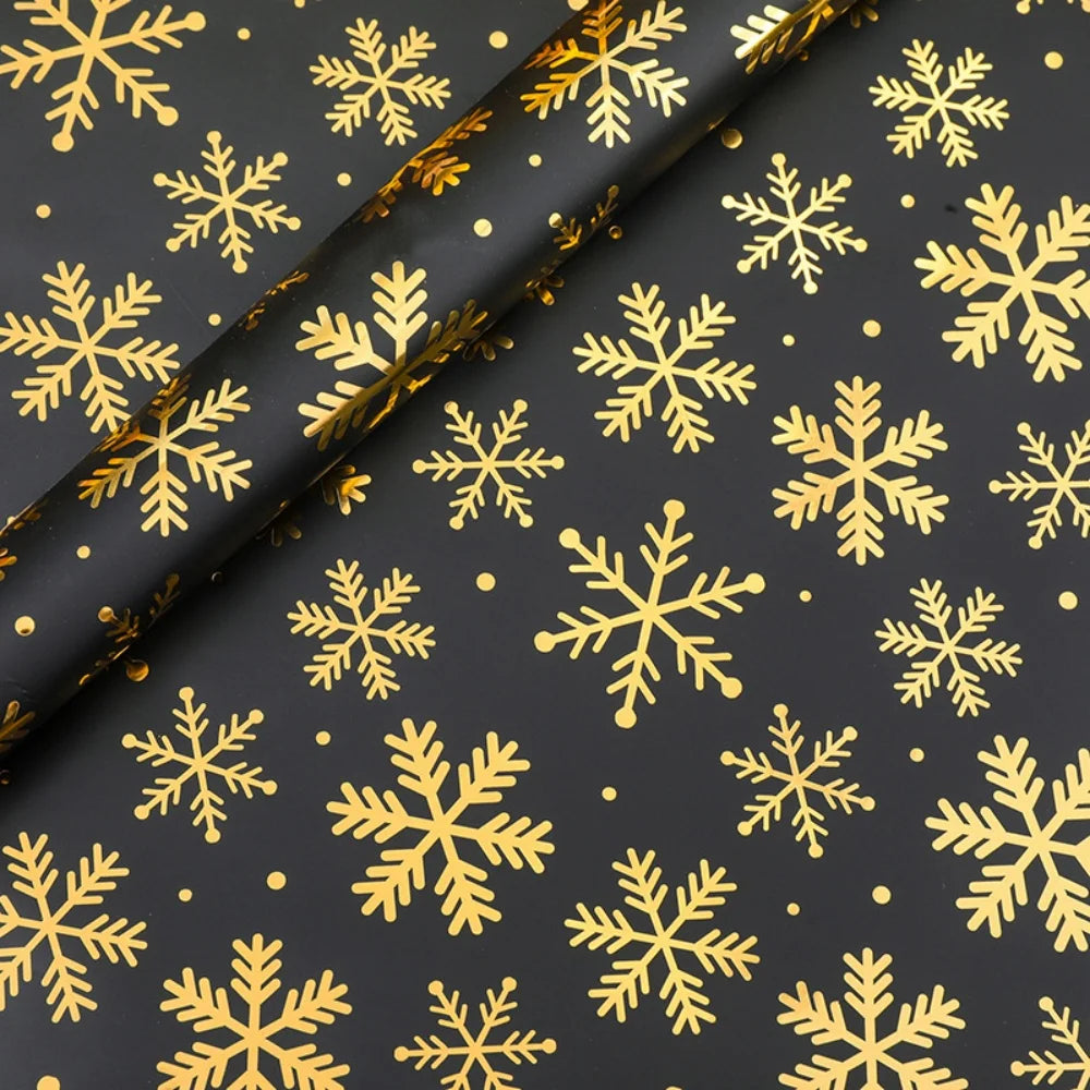 Gold Foil Christmas Wrapping Paper 50x70cm | Snowflake & Tree