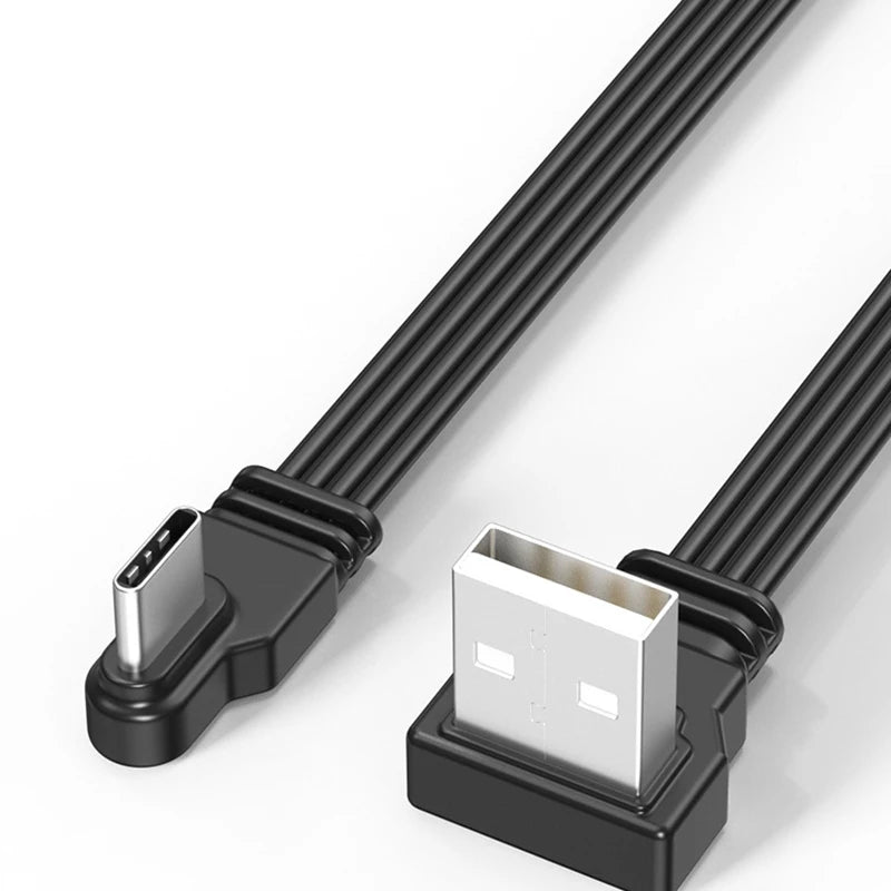 USB 2.0 to USB-C Angled Flat Cable – 2A Charging & Data Sync
