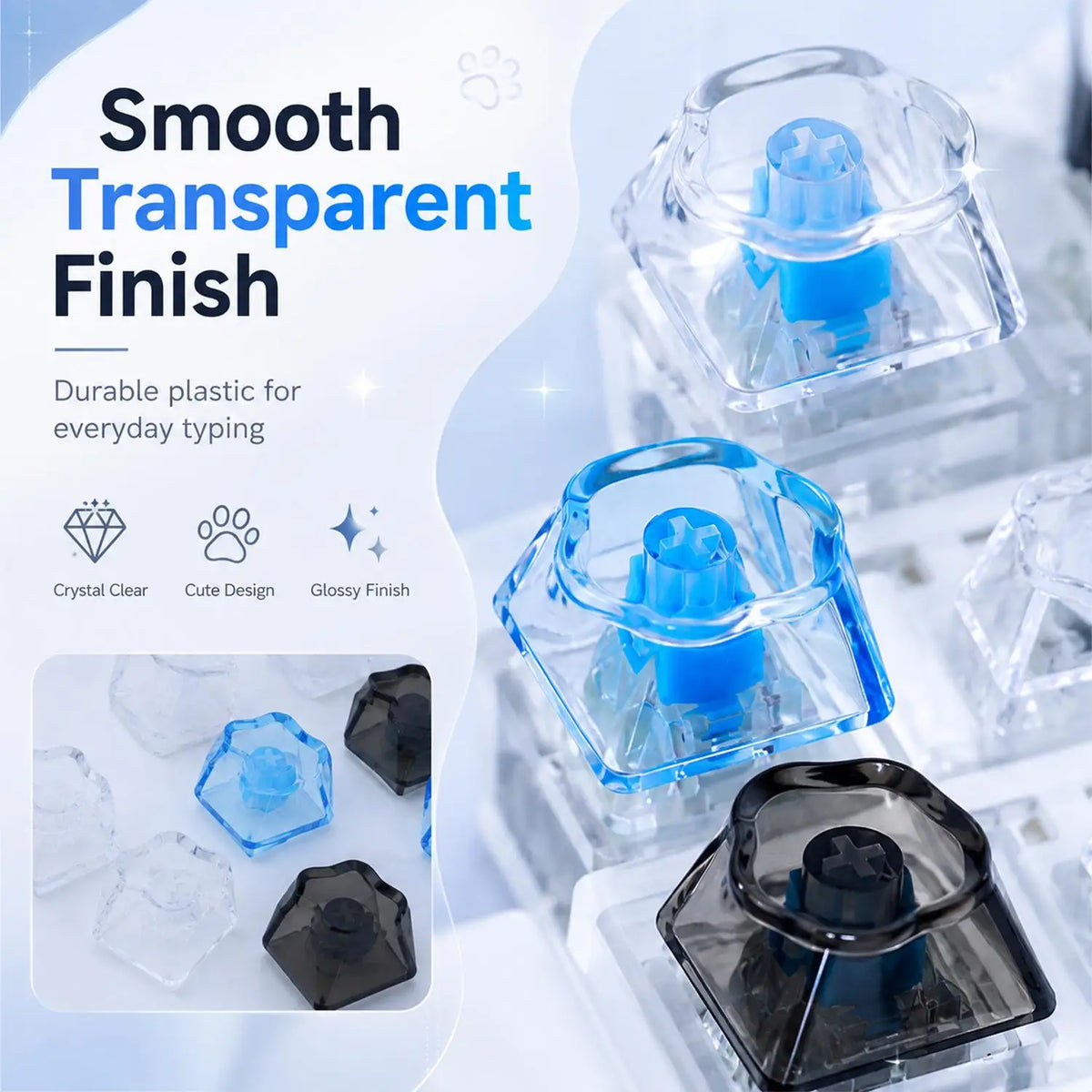 Cat Paw Transparent Keycaps – 5-Pack DIY Mechanical Keyboard