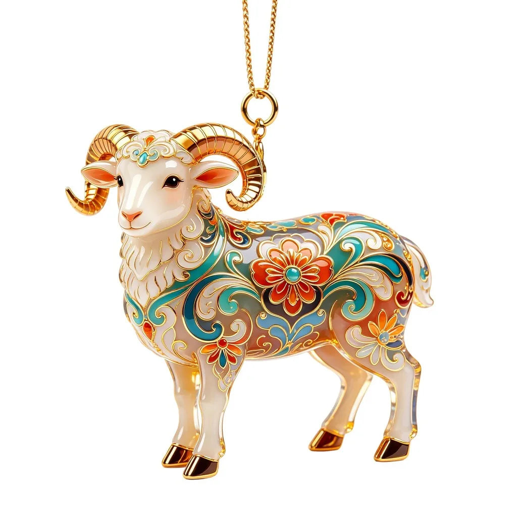 Ornate Floral Sheep Acrylic Christmas Tree Hanging Ornament