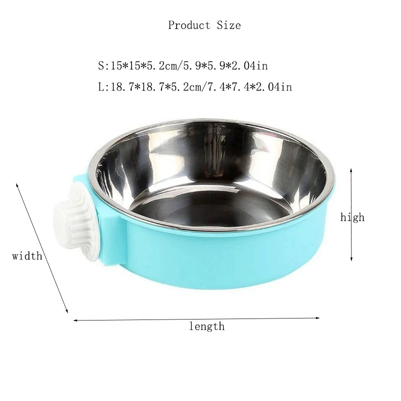 Stainless Steel Cage Hanging Pet Bowl – Anti-Tip Detachable