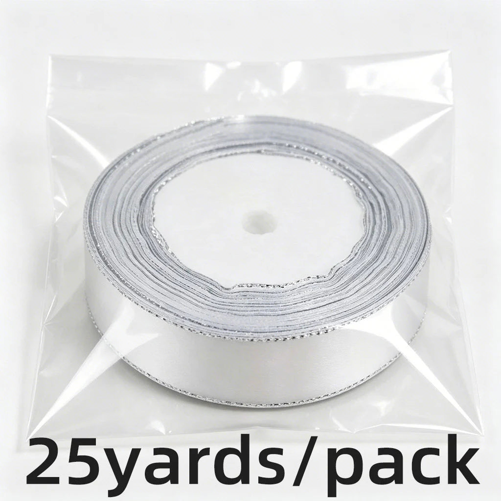 White Silver Edge Satin Ribbon 25 Yards – Gift & Holiday Wrap