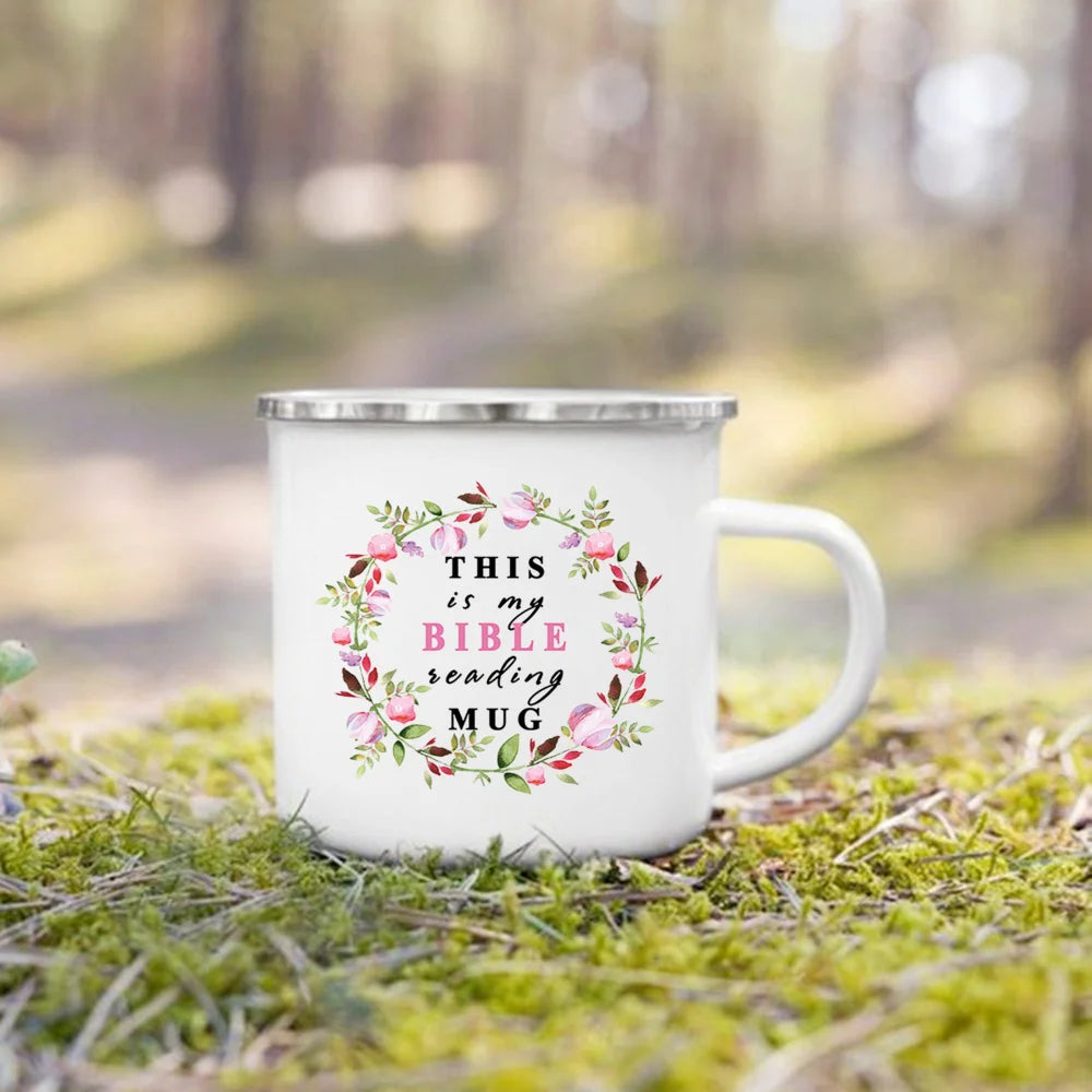 "This Is My Bible Reading Mug" – Christian Enamel Coffee Mug