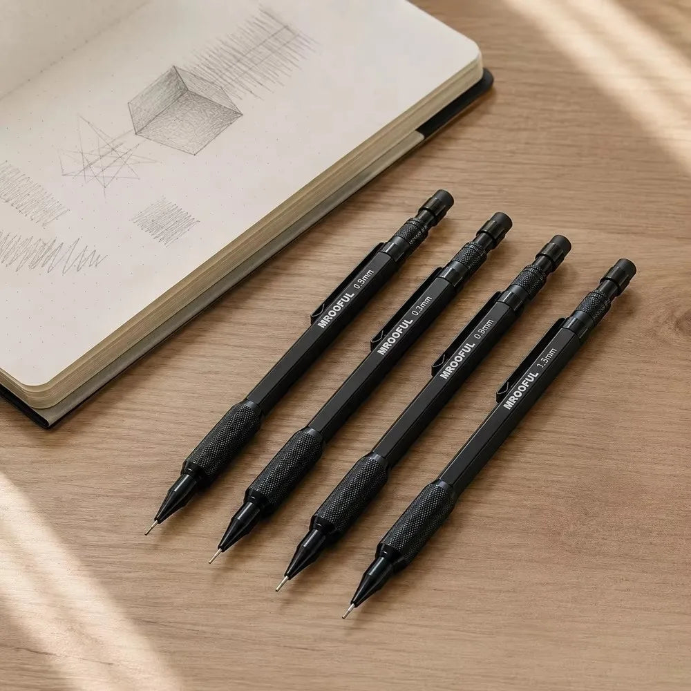 Metal Mechanical Pencil 0.5–1.3mm | Low Gravity, Built-in Eraser