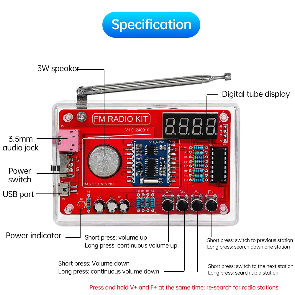RDA5807 FM Radio DIY Soldering Kit – 87-108MHz School Kit