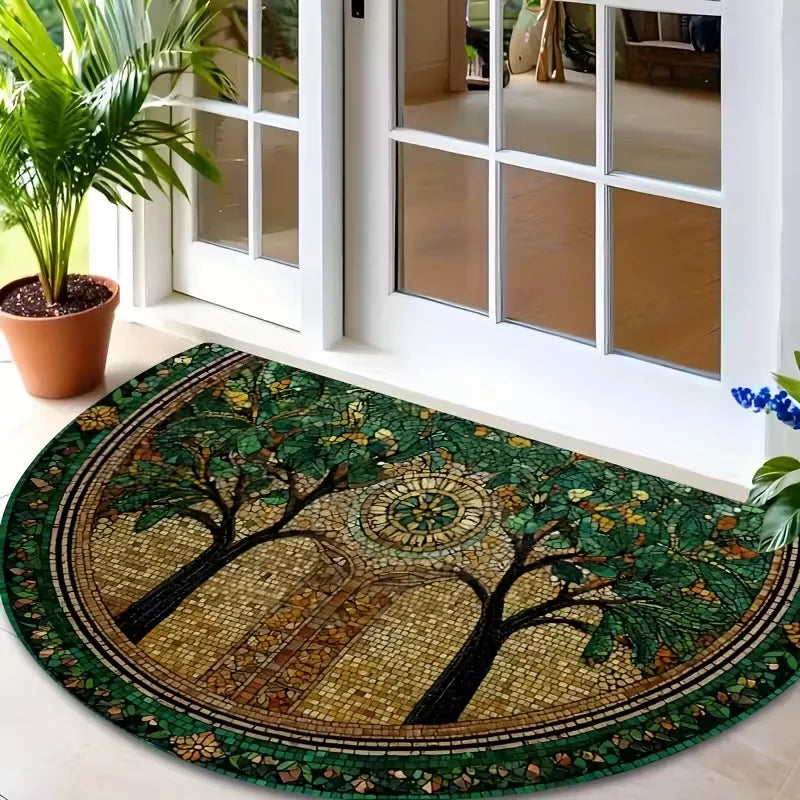 Tree of Life Half-Round Doormat – Anti-Slip Entryway Rug