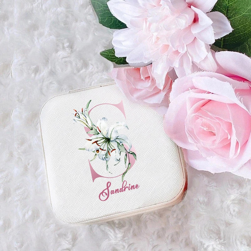 Personalized Travel Jewelry Box – Custom Initial & Name Gift