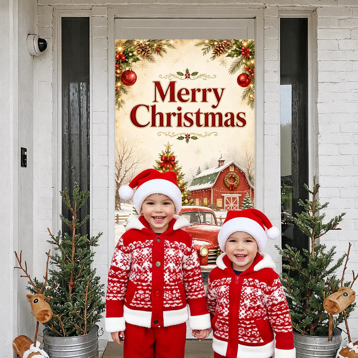 Rustic Christmas Photo Backdrop Party Banner 180×90cm