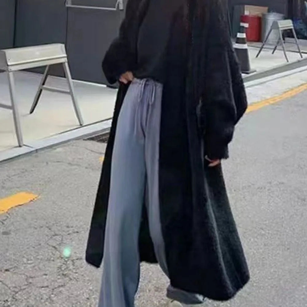 Women's Long Fuzzy Open Front Cardigan – Cozy Knit Coat
