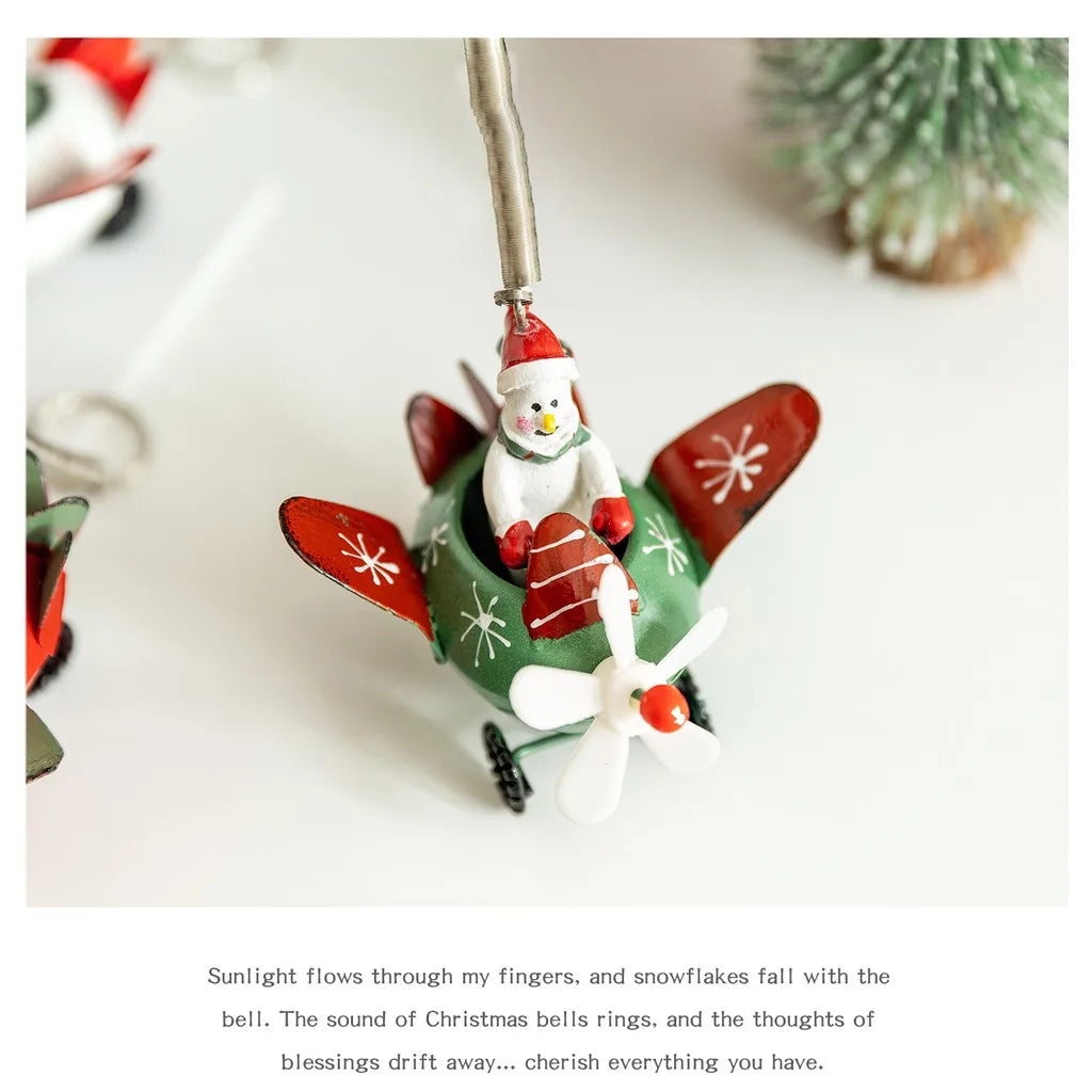 Metal Airplane Christmas Ornament – Santa, Snowman & Reindeer