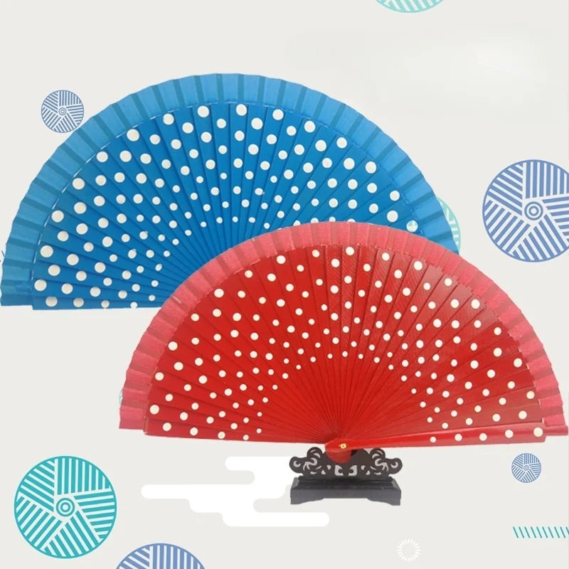 Multicolor Silk Folding Fan – Antiquity Dot Print Gift