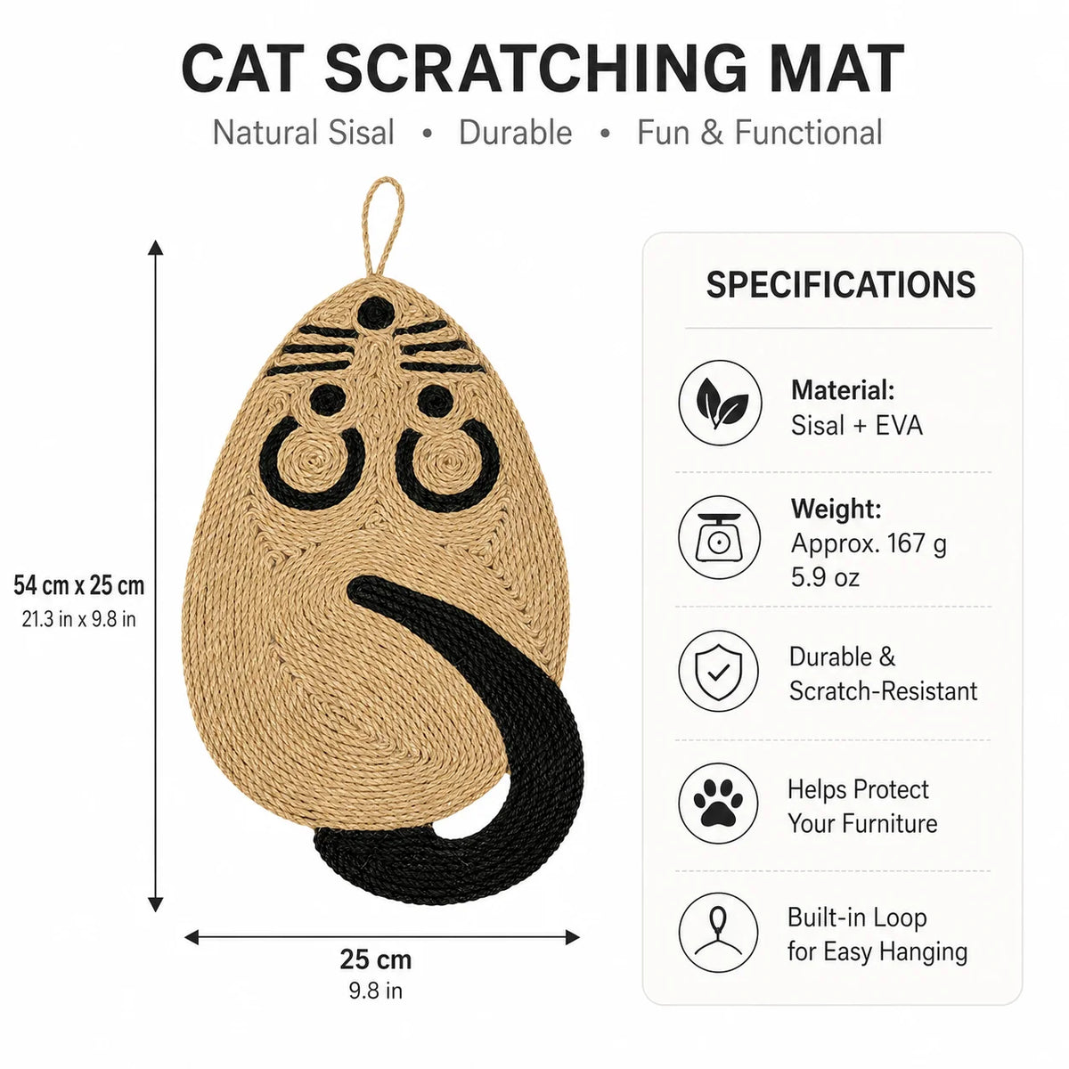Mouse Shape Sisal Cat Scratching Mat – Floor & Wall Scratcher