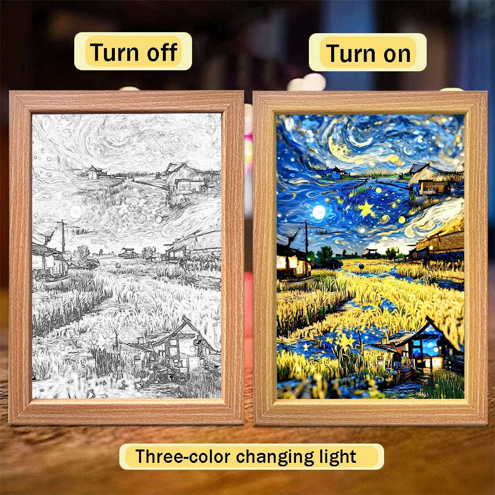 LED Light Painting Frame – Van Gogh Starry Sky Wall Art Décor