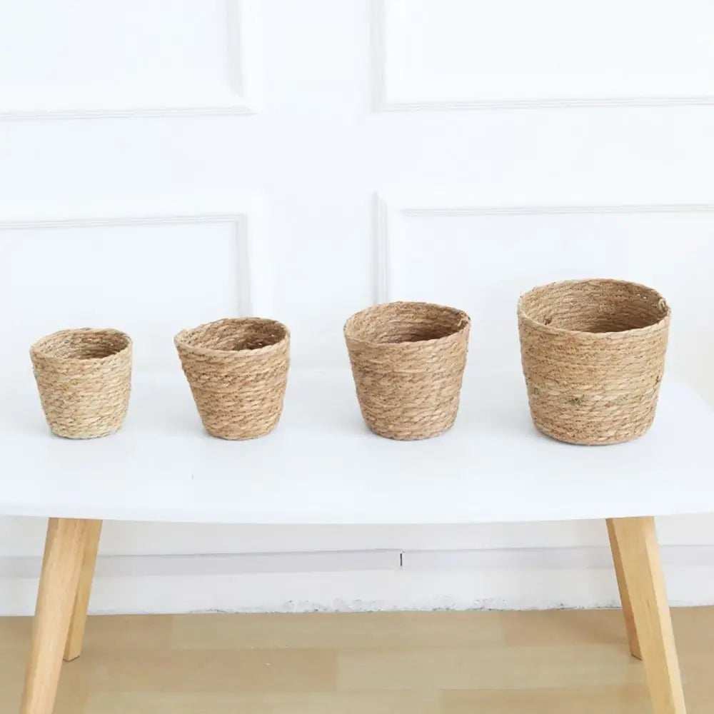 Handwoven Rattan Straw Flower Pot Basket Planter – 4 Sizes