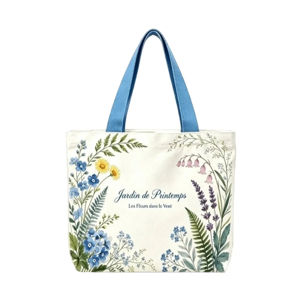 Floral & Lemon Canvas Tote Bag – Large Open-Top Shoulder Bag