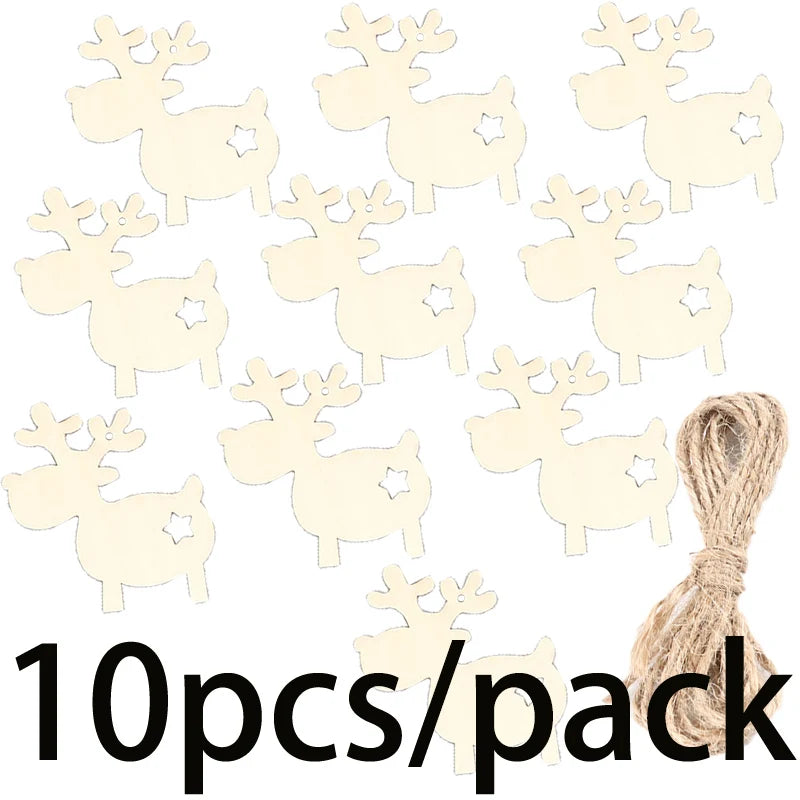 Christmas Elk Wooden Pendant Ornaments – 10-Piece Set