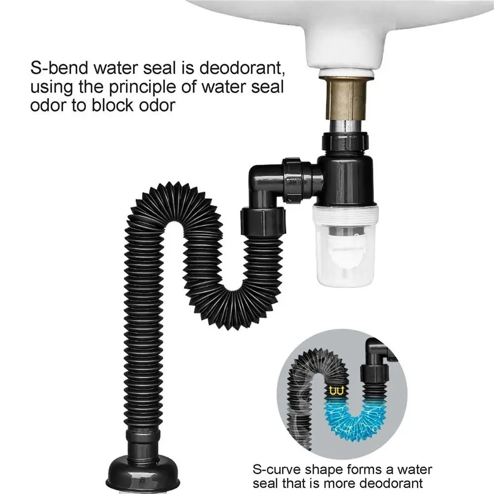 Flexible 3" Sink Drain Pipe – Deodorant Sewer Hose for Bathroom