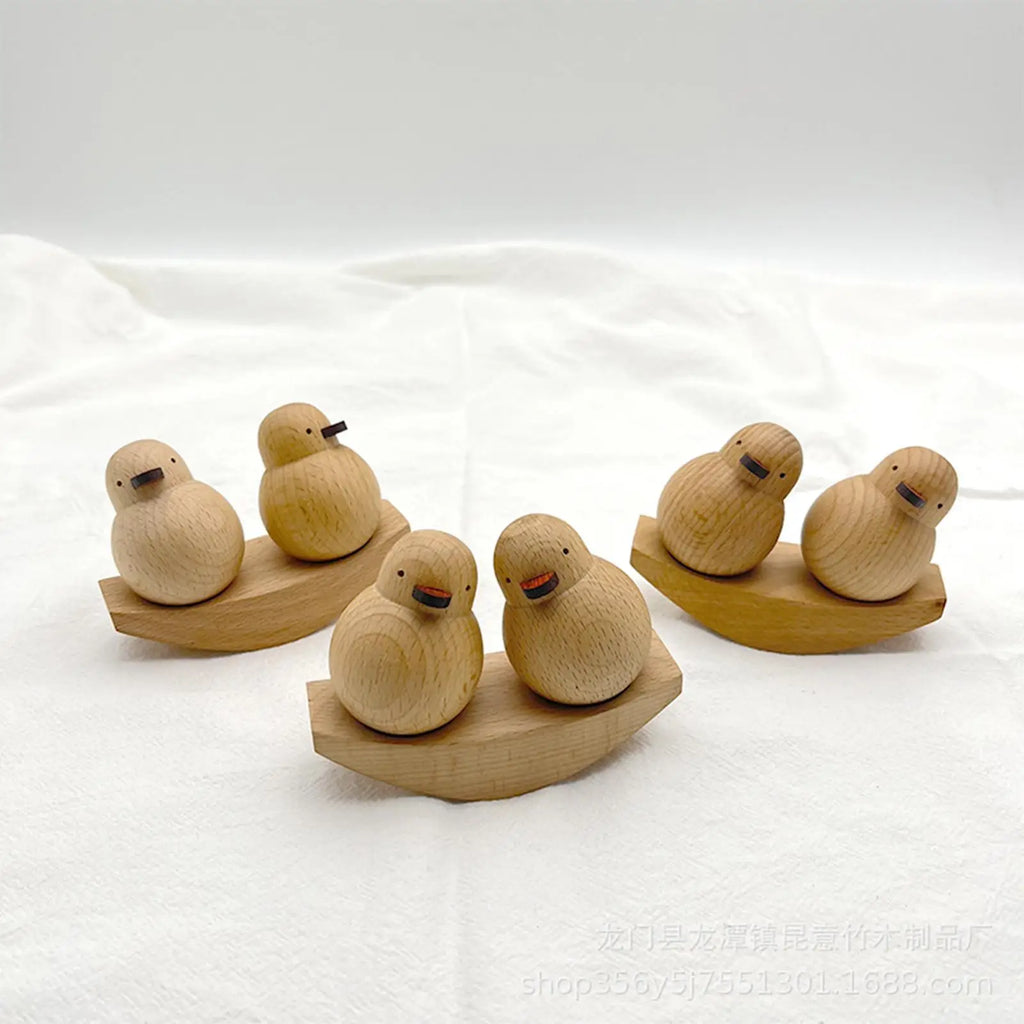 Handcrafted Wooden Couple Duck Figurine | Rustic Home Décor