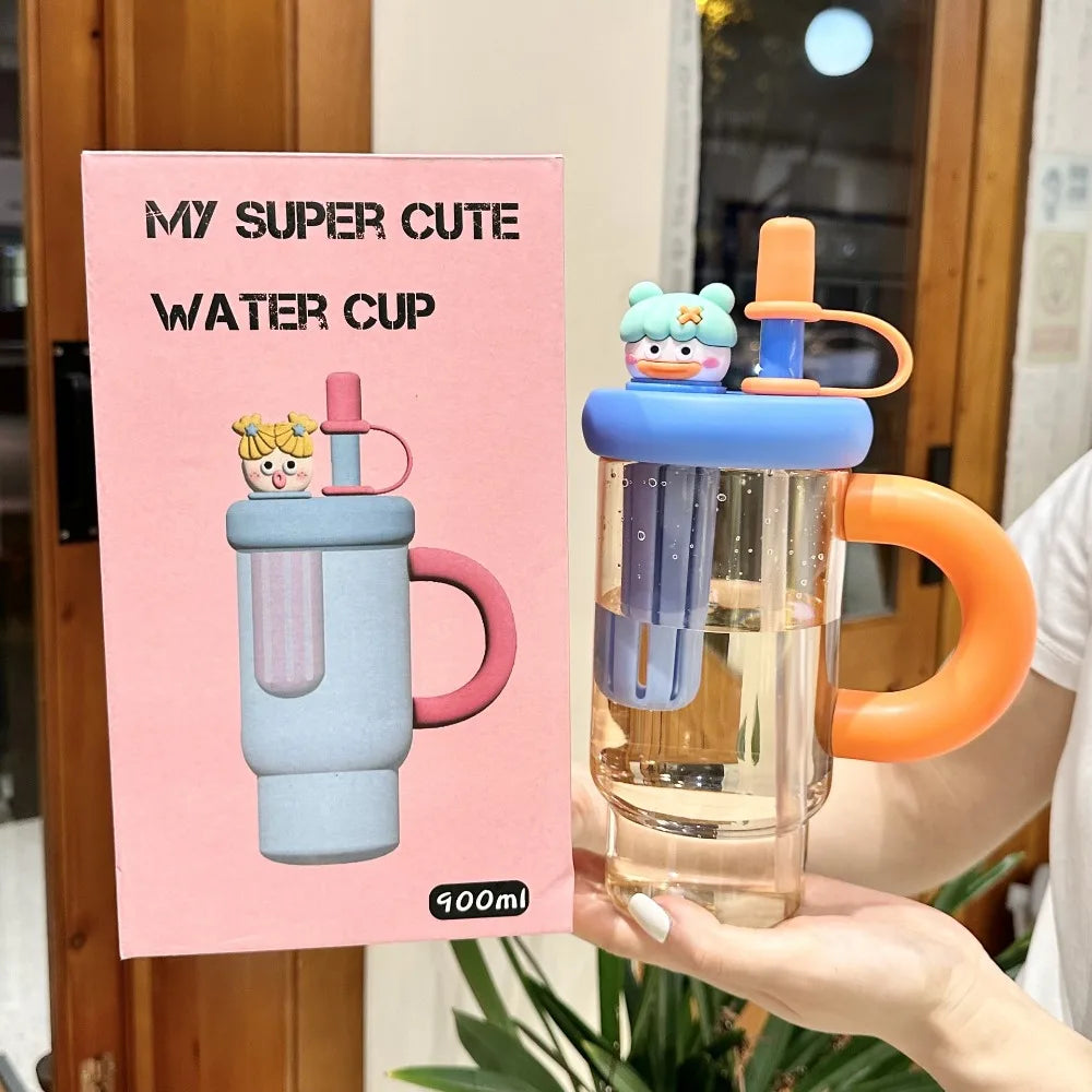 Cartoon Cute 900ml Straw Cup – Large Capacity Portable Water Bottle