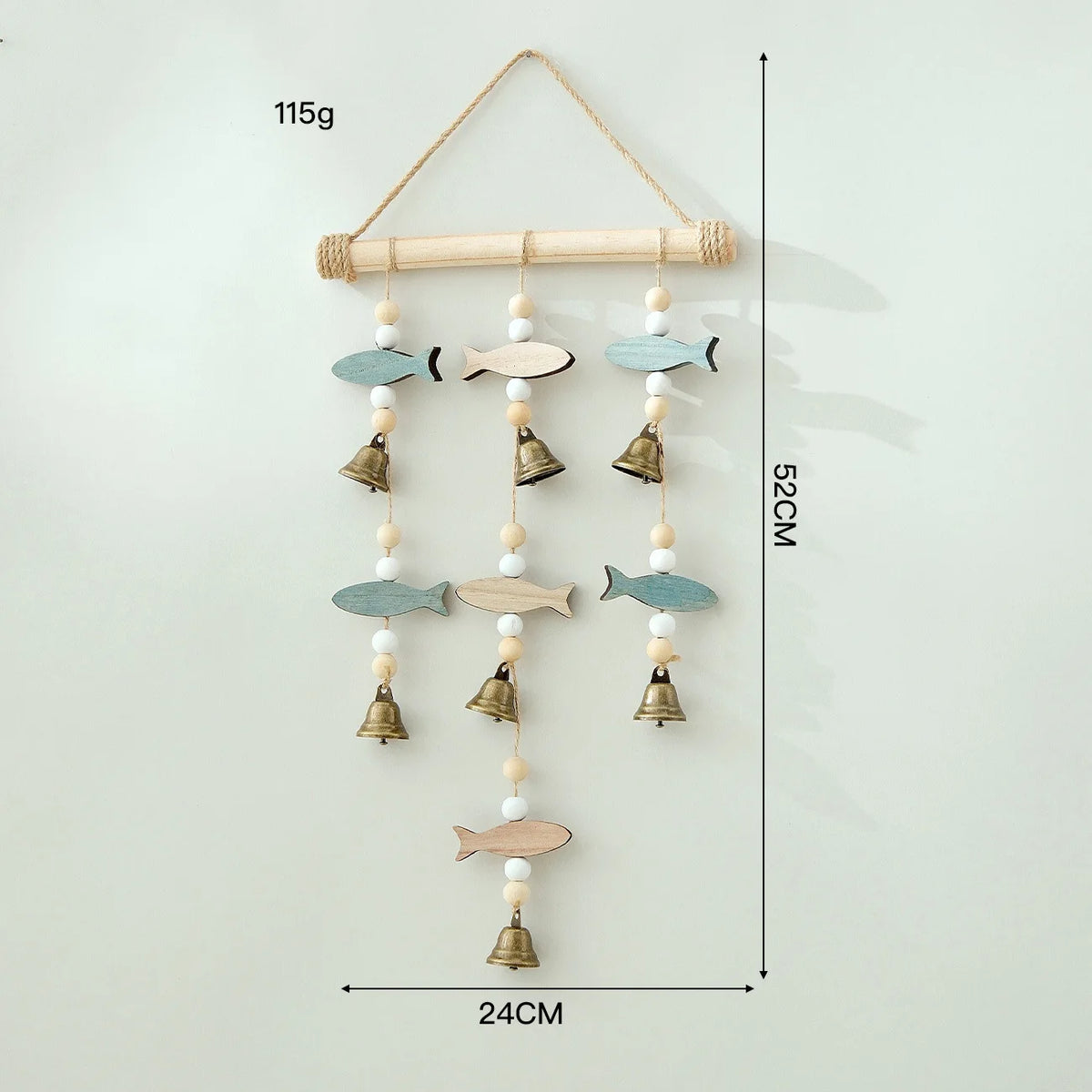 Mediterranean Fish Wind Chime – Wood & Hemp Rope Wall Decor